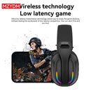 Headset gamer MZYDM B500 com Bluetooth 5.4, baixa latência, iluminação RGB e microfone integrado, ideal para jogos no PC com áudio imersivo e comunicação clara.