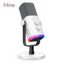 Microfone Dinâmico FIFINE USB/XLR com Controle RGB, Entrada para Fone de Ouvido e Botão Mute – Microfone para PC, Games, Gravação e Streaming – AmpliGame AM8
